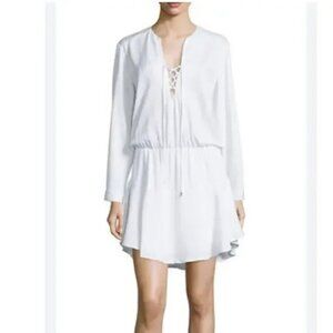 KARINA GRIMALDI Carol Solid Lace Up Black Silk Mini Dress Lace.  Sz XS